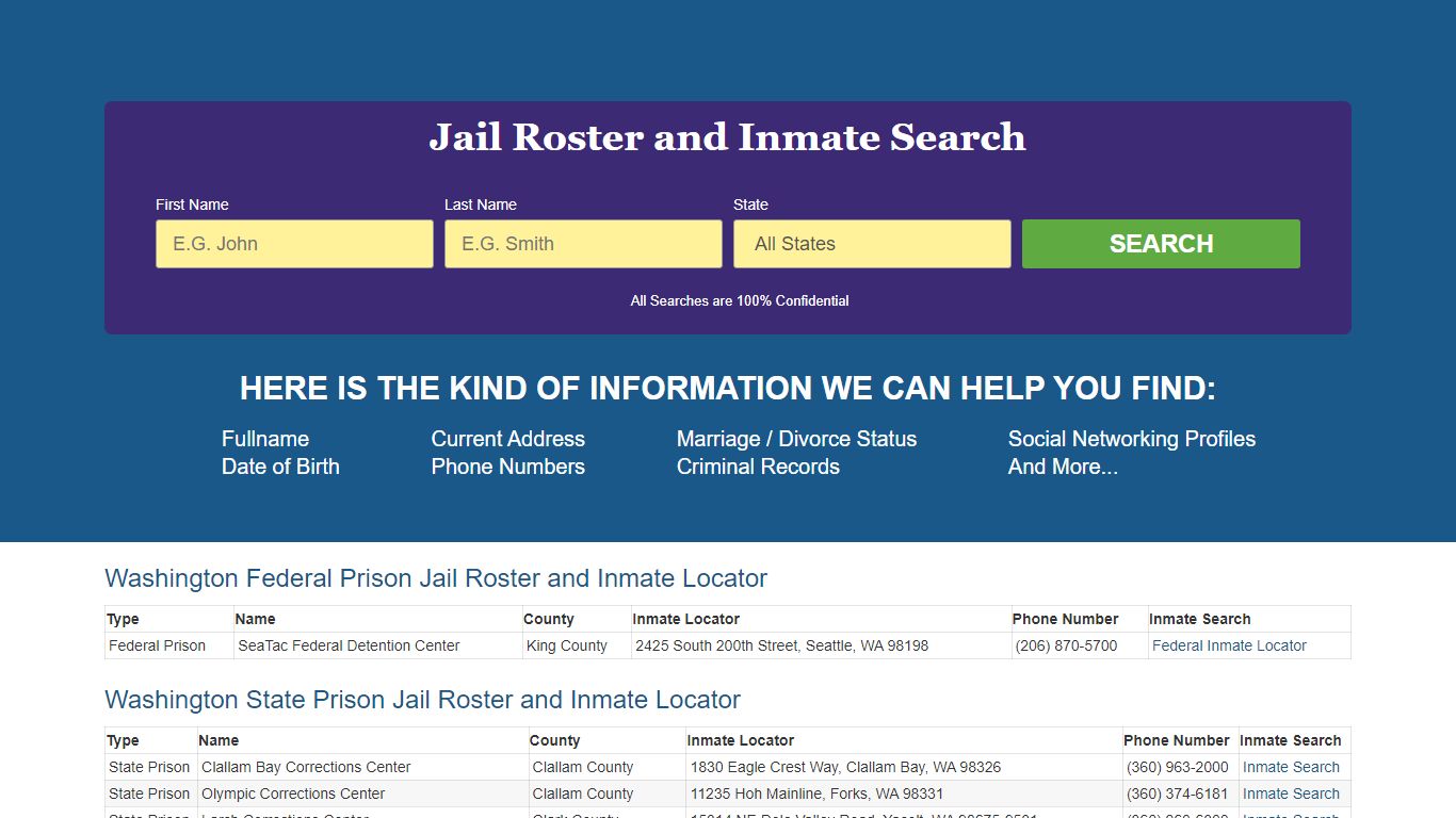 Jail Roster and Inmate Locator in Washington Search Online